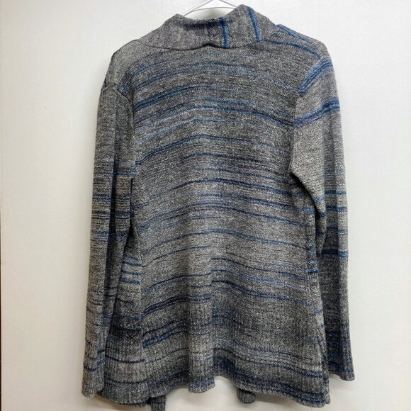 Leo and Nicole open front sweater in gray and navy blue, women's size petite L - Picture 2 of 6